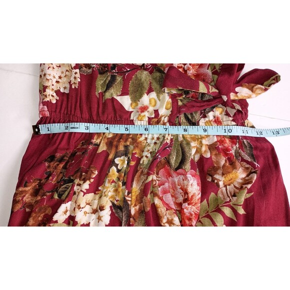 Band of Gypsies Floral Maxi Dress Wrap Style Ruffle Hem Size S Wine Red Summer - Picture 12 of 12